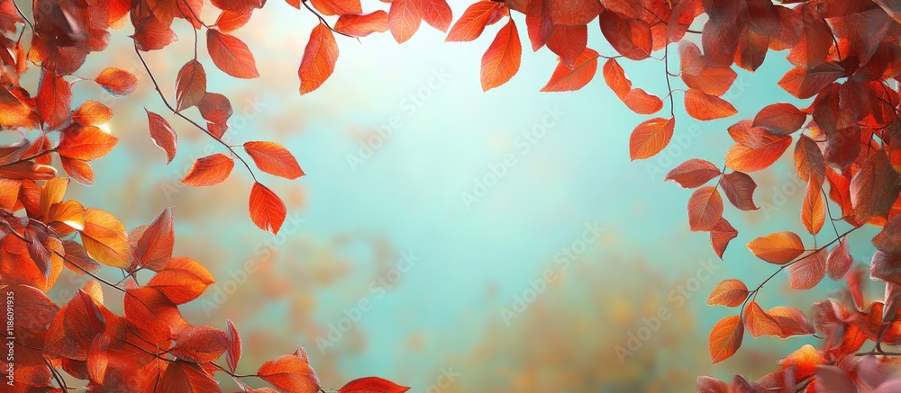 Fototapete Vibrant autumn foliage. with copy space image. Place for adding text or design