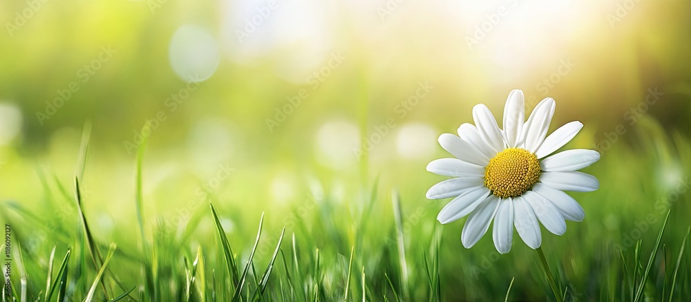 Fototapete a close up shot of a lawn daisy blooming. with copy space image. place for adding text or design