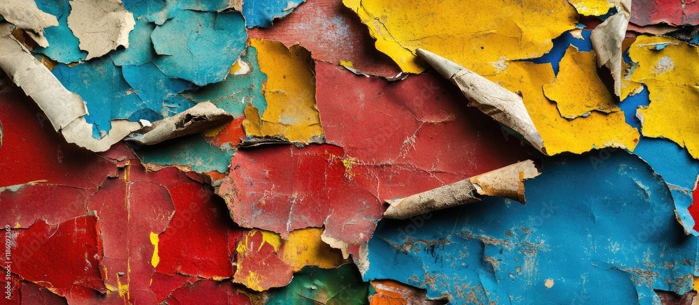 Poster colorful ripped and torn grunge posters create a background of creased and crumpled paper serving as