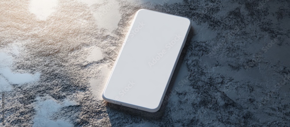 Poster White smartphone with a blank screen resting on a table. with copy space image. Place for adding text or design