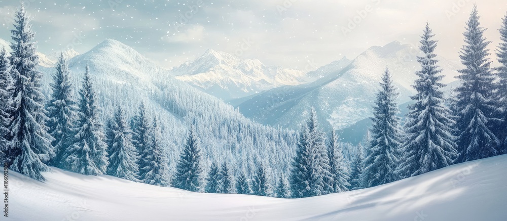 Leinwandbilder winter mountain view with snow laden pines and christmas trees concept of the winter season. with co