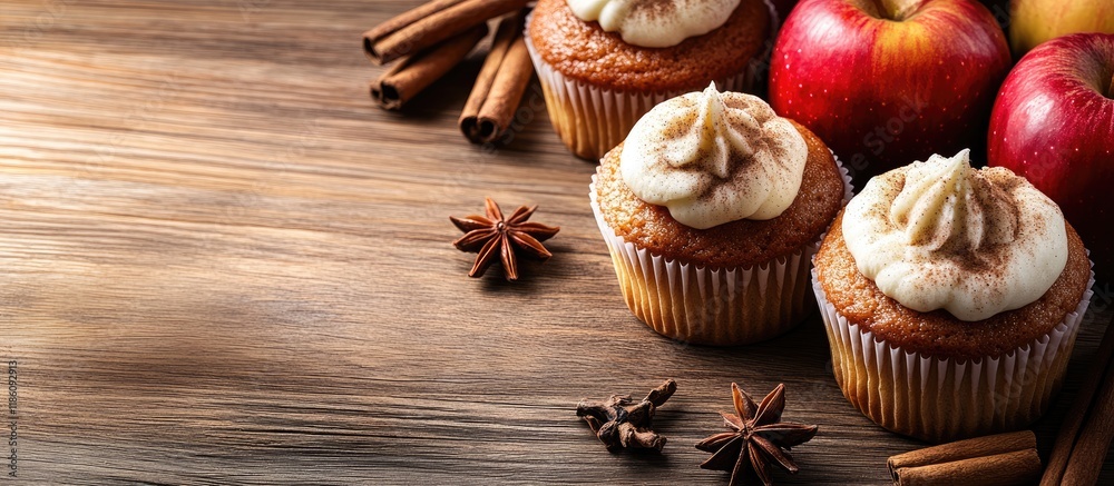 Aufkleber apples and cinnamon components for cupcakes featuring copy space