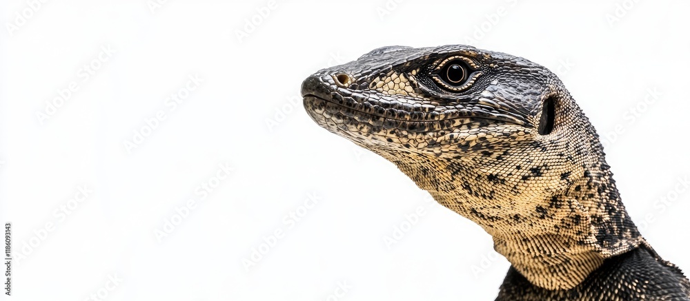 Fototapete timor monitor lizard varanus timorensis against a white background. with copy space image. place for