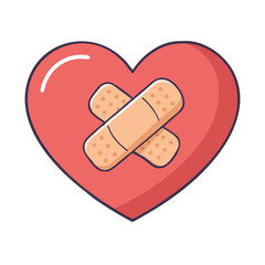 heart with band aid vector icon, singles awareness vector illustration - simple illustration of heart with band aid perfect for logos, and self love -themed designs.