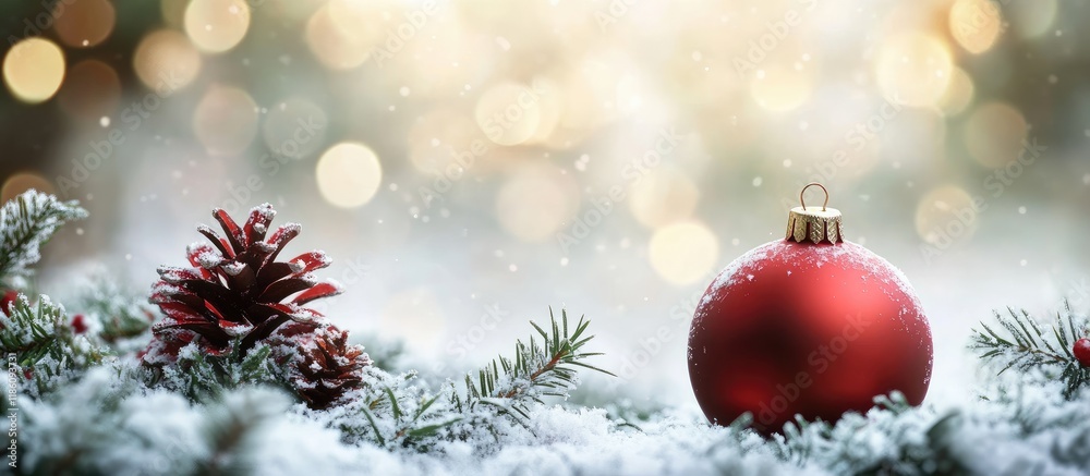 Aufkleber Beautiful Christmas decoration with a snowy background. with copy space image. Place for adding text or design