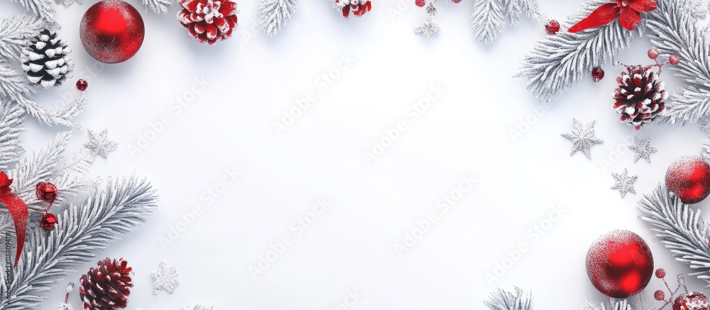 Leinwandbilder christmas and new year decorative frame on white top view holiday card. with copy space image. place