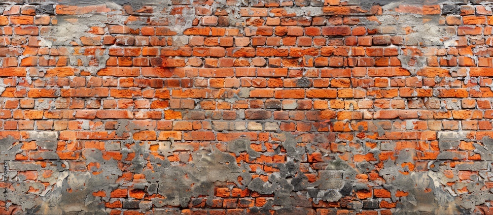 Aufkleber old red brick wall texture of a weathered brick wall in a panoramic background. with copy space imag