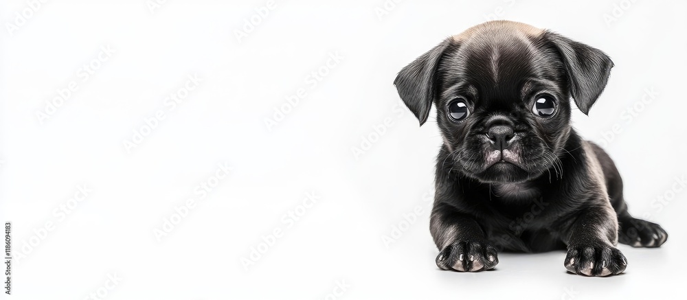 Aufkleber Pug puppy alone on a white background The idea of joyful dogs With room for text. with copy space image. Place for adding text or design