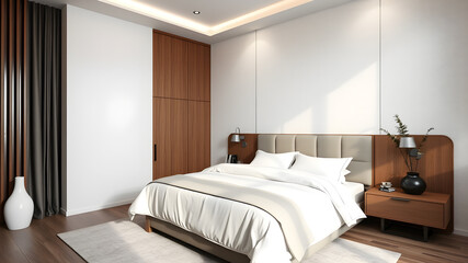 Interior modern bedroom, Minimalism. Generative AI