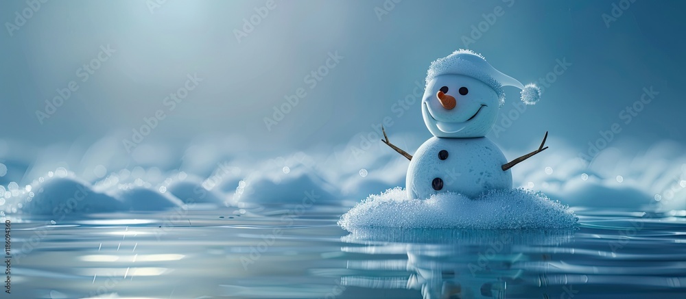 Aufkleber Melting snowman on ice surface. with copy space image. Place for adding text or design