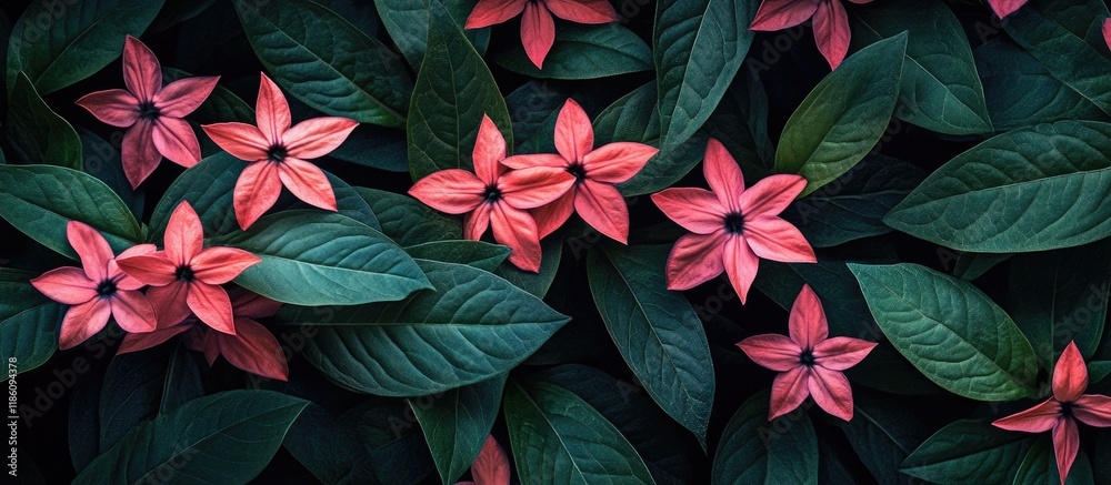 Leinwandbilder Pentas A cluster of vibrant pink Pentas featuring dark green leaves. with copy space image. Place for adding text or design