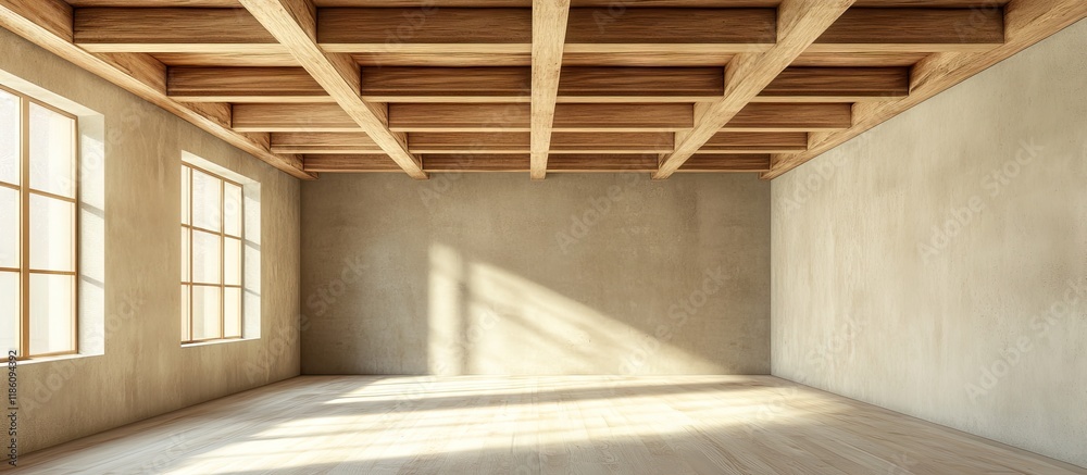 Fototapete incomplete room with a wooden ceiling. with copy space image. place for adding text or design
