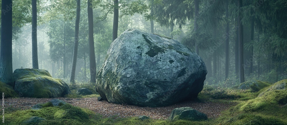 Wall mural a big rock in the woods. with copy space image. place for adding text or design