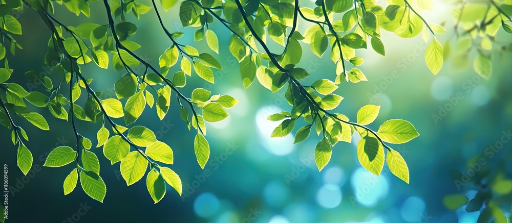 Fototapete vibrant tree leaves natural backdrop. with copy space image. place for adding text or design