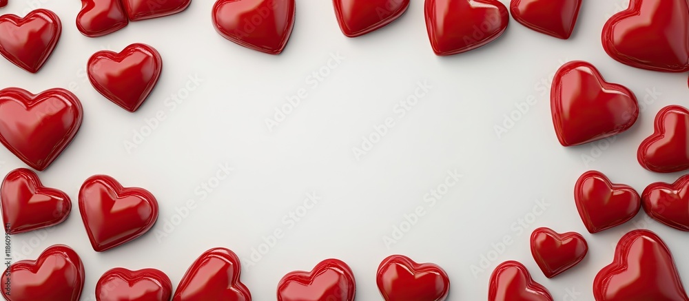 Poster frame constructed from red heart shaped lollipops. with copy space image. Place for adding text or design