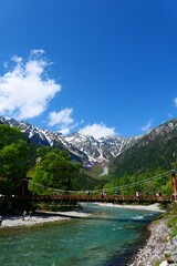 中部山岳国立公園、上高地より穂高連峰を望む。松本、長野、日本。5月下旬。