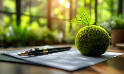 Green initiative contract signing, office, sunlit