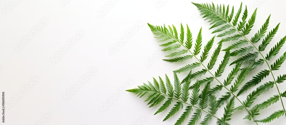 Canvas Prints tropical summer fern branch set against a white background flat lay with copyspace