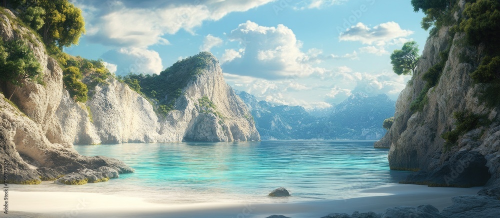 Poster Cove located on the southern island. with copy space image. Place for adding text or design