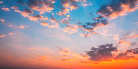 Sunset Sunrise Sky Background. Natural Bright Dramatic Sky In Sunset Dawn Sunrise. Yellow Pink Colors