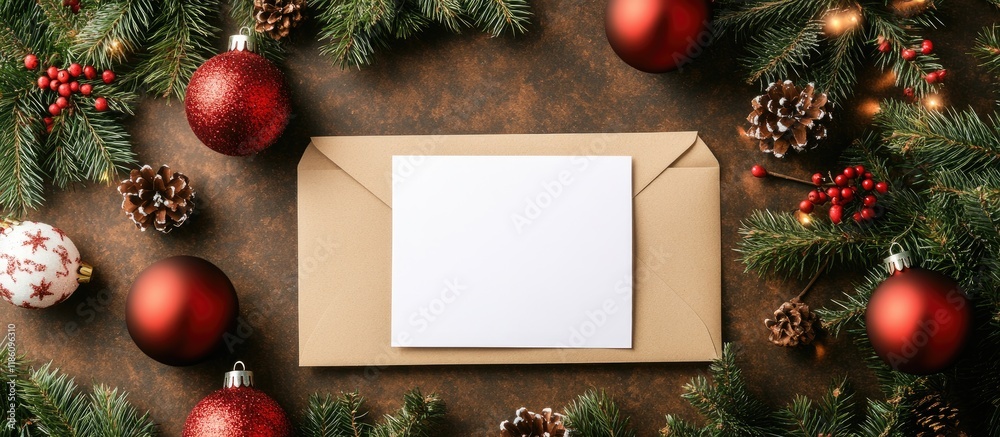 Poster festive flat lay arrangement featuring a blank invitation for a new year celebration alongside a cra