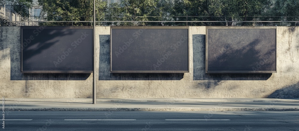 Aufkleber Large empty billboard on a street wall with banners allowing space to add your own text. with copy space image. Place for adding text or design