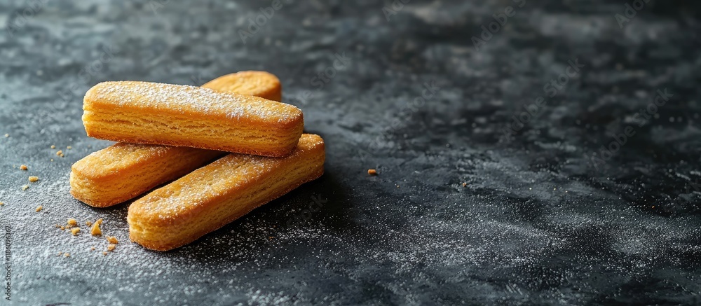 Aufkleber Italian Savoiardi ladyfingers biscuits on a dark concrete background. with copy space image. Place for adding text or design