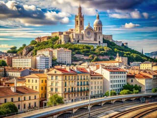 Fototapeta premium Saint Charles Station offers a stunning panoramic photo opportunity of Marseille and Notre Dame de la Garde.