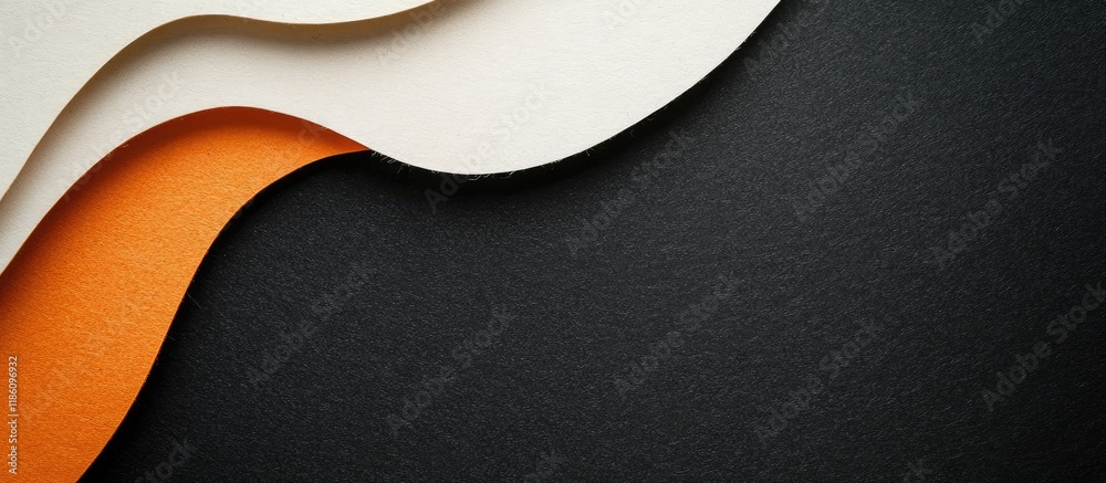 Aufkleber Texture of black craft paper background featuring a white and orange border Vintage abstract cardboard design Template and mockup for presentations with copyspace Closeup of a felt backdrop