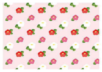 レトロな三色の椿のピンクの背景パターン