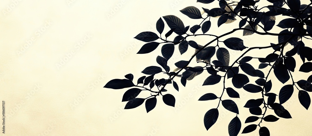 Leinwandbilder silhouette branch with leaves wallpaper backdrop featuring a vintage tone effect. with copy space im