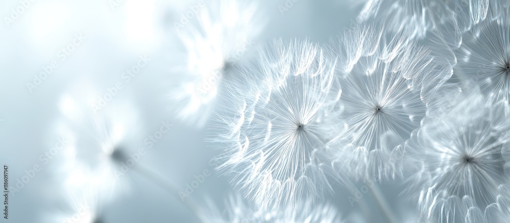 Poster creative background featuring white dandelion inflorescence suitable for a festive backdrop or proje