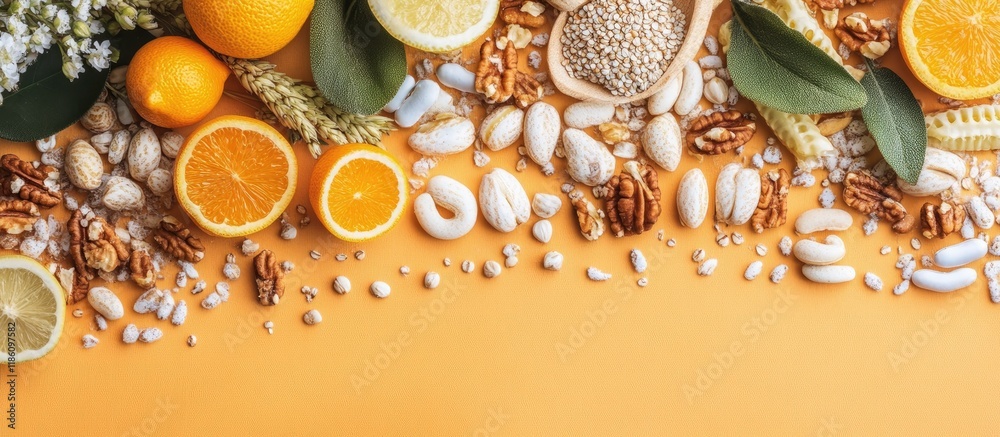 Fototapete diet text on a flat lay background featuring a gluten free diet. with copy space image. place for ad