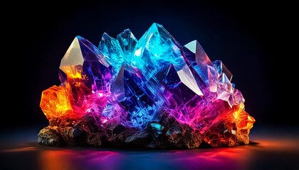 colorful glowing neon rock, dark background