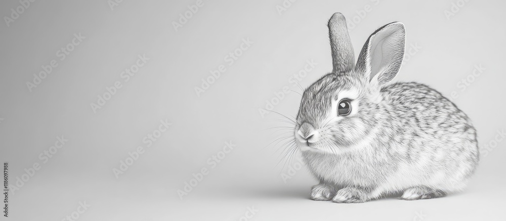 Poster gray rabbit on a white background. with copy space image. Place for adding text or design