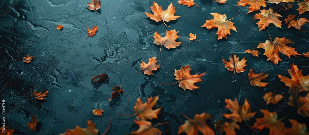 Poster maple leaves that have fallen in autumn. with copy space image. place for adding text or design