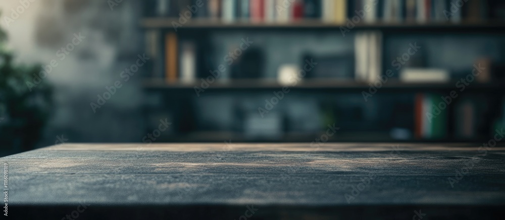 Aufkleber Dark mood style image of a desk with available space for your decoration and a blurred background. with copy space image. Place for adding text or design
