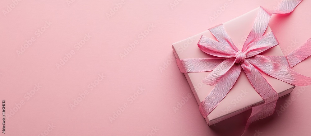 Leinwandbilder gift box with a pink ribbon on a soft pink background valentine s day composition flat lay top view 