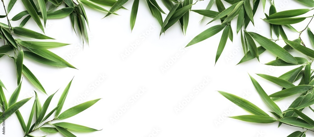 Aufkleber close up top view of bamboo leaves isolated against a white background a green leaf pattern texture 