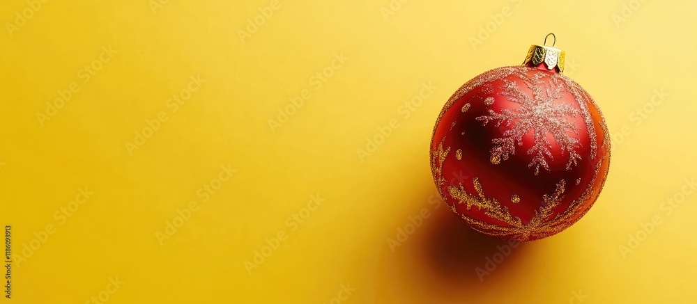 Poster Christmas ornament Christmas ball on a yellow background. with copy space image. Place for adding text or design