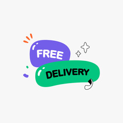 Free delivery label in flat vector illustration symbolizing free shipping, promotion, and customer benefits, isolated on white background