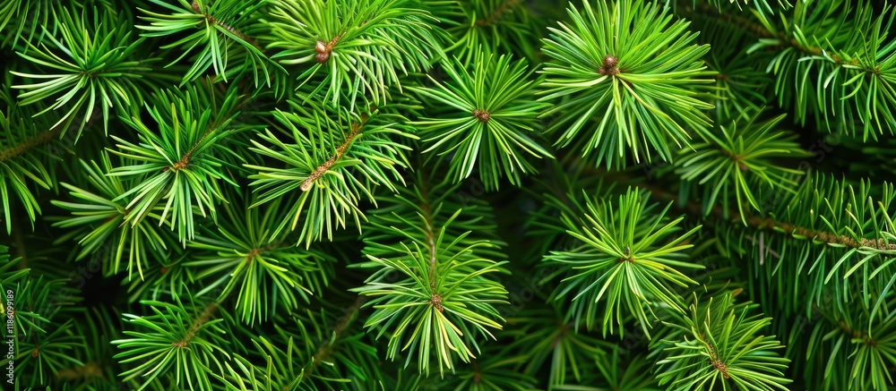Fototapete close up of bright green pine needles serving as a natural background. with copy space image. place 