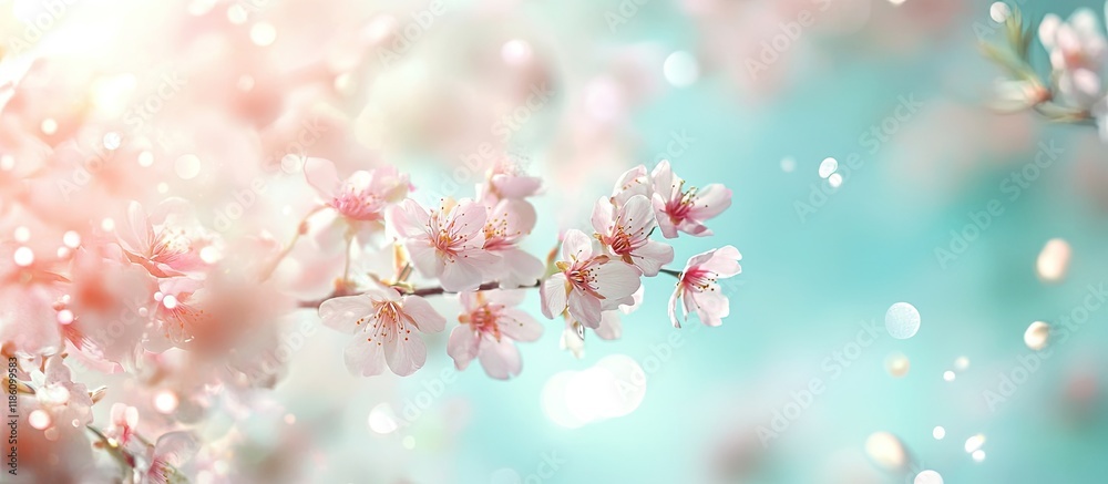 Leinwandbilder spring blossoms springtime cherry blooms toned bokeh floral background soft pastel card. with copy s