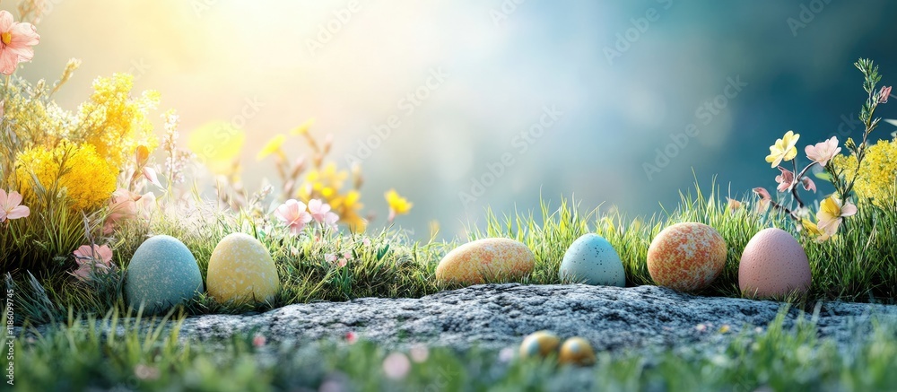 Aufkleber Easter and spring themed accessories Greeting card. with copy space image. Place for adding text or design