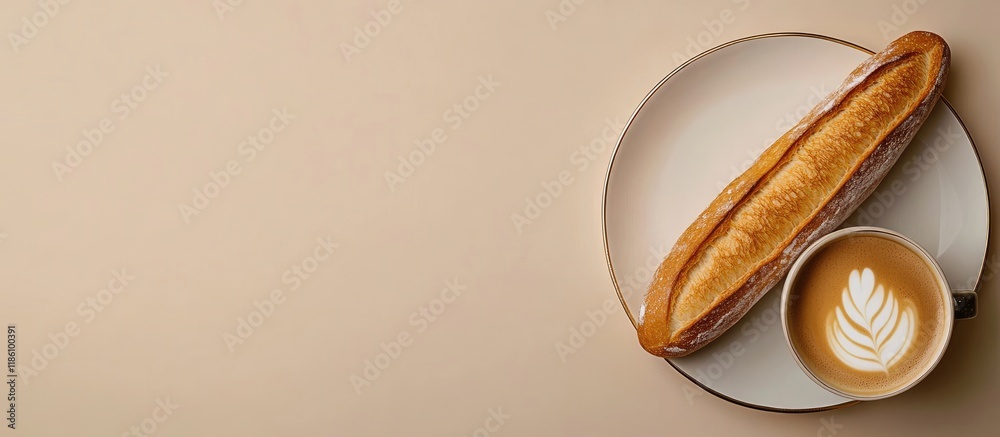 Leinwandbilder baguette and cafe au lait. with copy space image. place for adding text or design