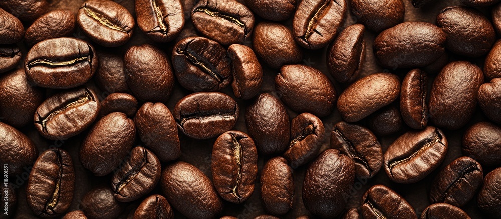 Aufkleber premium coffee background numerous roasted brown beans in close up as a texture high detail. with co
