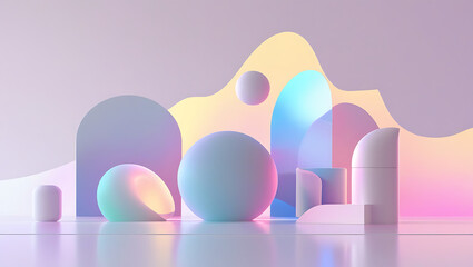 Futuristic Pastel Abstract Background with Holographic Geometric Shapes