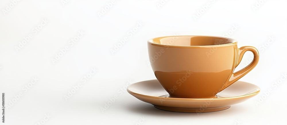 Leinwandbilder close up of a light brown coffee cup on a saucer isolated against a white background side view. with