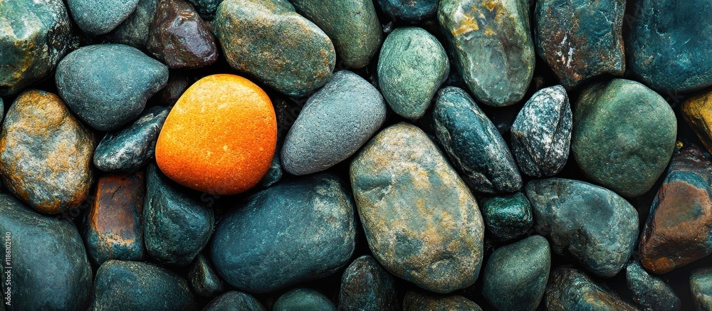Aufkleber orange cobble placed on a pebble natural gradient transitions from green to yellow to orange copy sp