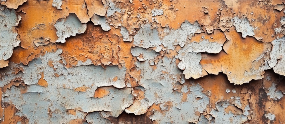 Poster Close Up of Rusted Metal Surface with Flaking Paint. with copy space image. Place for adding text or design